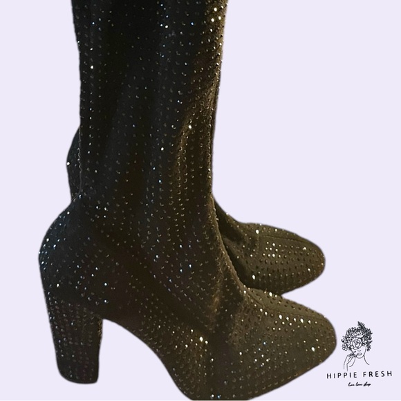 Black Glitter Over-The-Knee Heeled Boot Size 6.5 - Picture 5 of 7